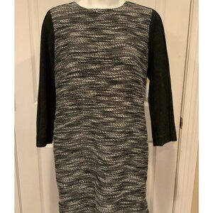 Vince Black & White Tweed Dress W/ 3/4 Gray Sleeves & Rear Panel, Size Small